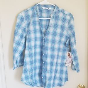 Lee blue and purple plaid button down shirt